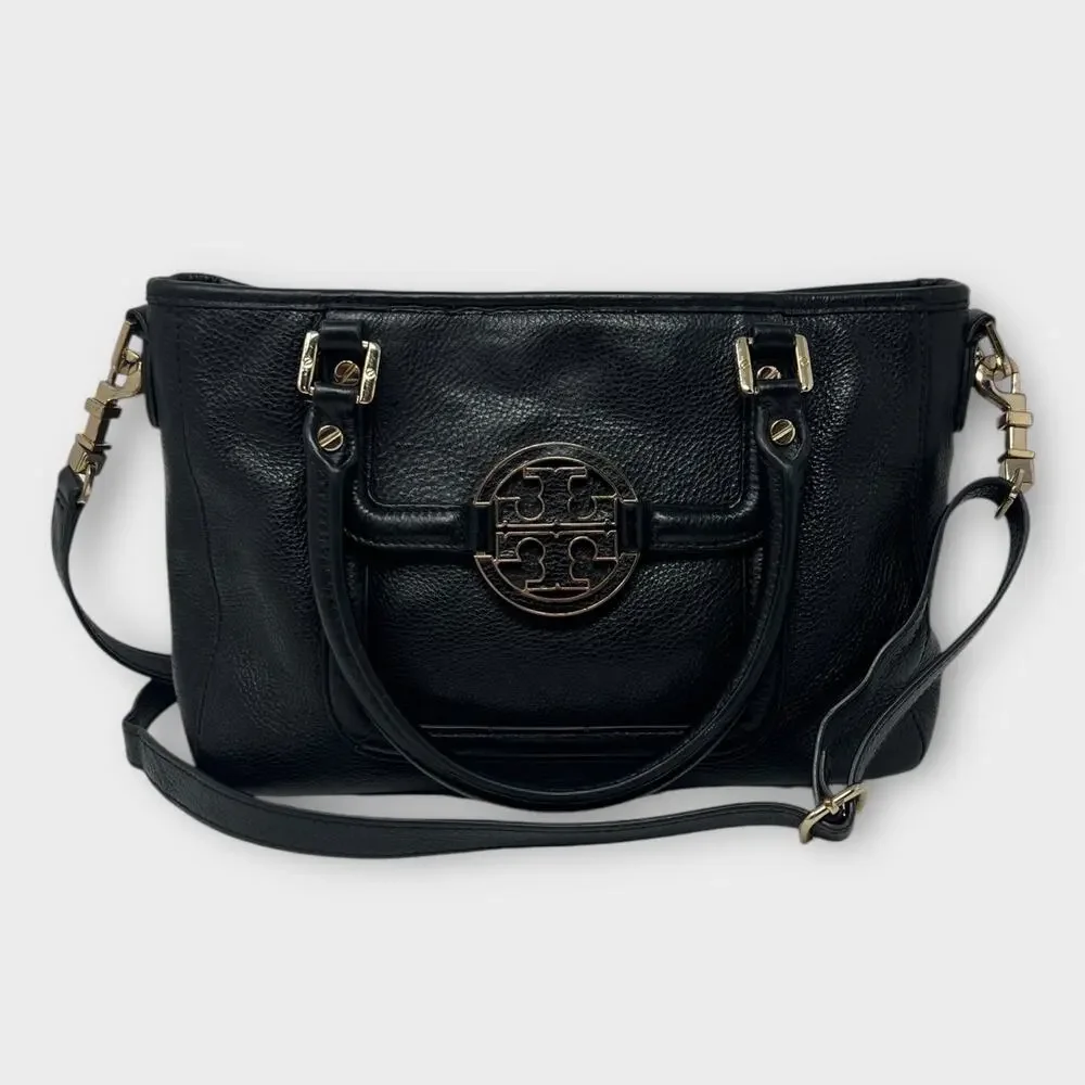 Tory Burch Amanda Mini Satchel Bag Black Pebbled Leather Crossbody